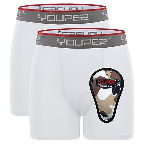 Youper Youth Brief w/Soft Athletic Cup, Boys Underwear w/Baseball Cup (2-Pack) (White, X-Small) Cover