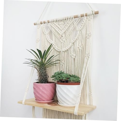 Étagère murale macramé bohème bois suspendue avec rangement salon
