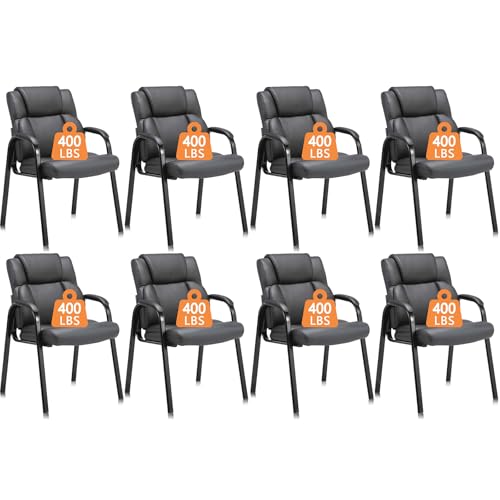 Image of CLATINA Heavy Duty Guest Chair with Padded Armrests, Executive Leather Soft Reception Chair 400lbs Capacity for Office Conference Waiting Meeting Room, Black (8 Pack)