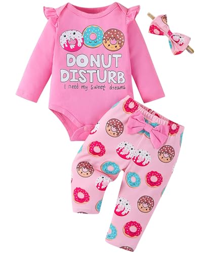 Image of Fullfamous Baby Girl's 3pc Frill Long Sleeve Romper and Pant Set