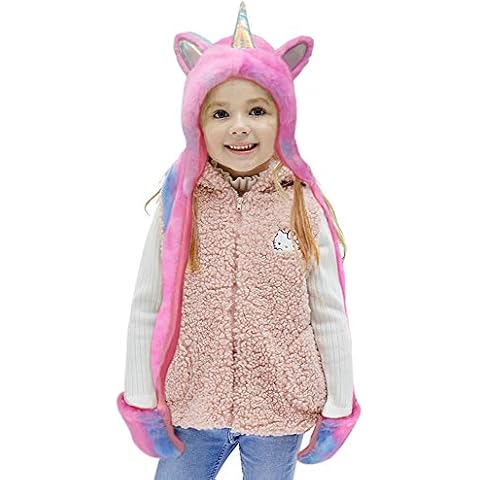 Girls Unicorn Hat, Plush Winter Hat for Kids Soft Plush Hat and Gloves(unicorn purple, M) Cover