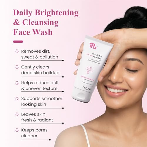 Image of 1RX Glycolic Acid Face Wash 100gm | Exfoliating & Brightening Cleanser | With Aloe Vera, Niacinamide & Vitamin E | Removes Dead Skin, Controls Oil & Helps Improve Skin Texture | For Men & Women