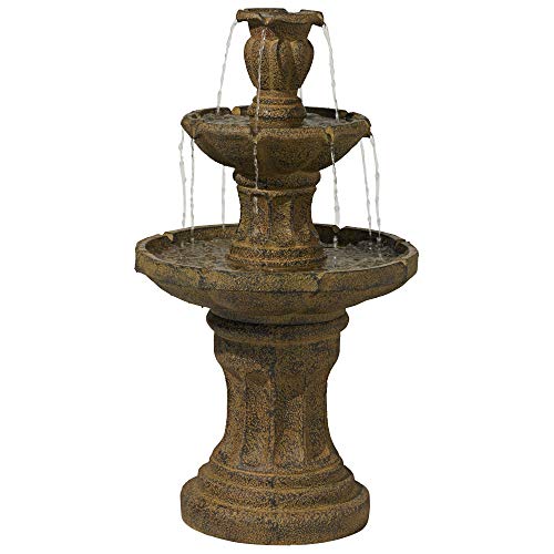 Tuscan Garden 41 1/2' High Large Traditional Italian Indoor Outdoor Decor Dark Faux Stone Floor Fountain Waterfall Tiered Standing Water Feature for Outside Patio Yard Backyard Porch - John Timberland