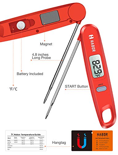 Habor Digital Kitchen Thermometer Instant Read Sensor with Foldable Probe for Food Baking Liquid Meat BBQ Grill Smokers, Standard, Chipotle - Thumbnail 7