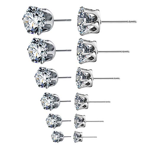 OUGWA 12 Pairs Stainless Steel Clear Cubic Zirconia Pearl Stud Earrings Women's Stud Earrings Set (Pearl Earrings)3