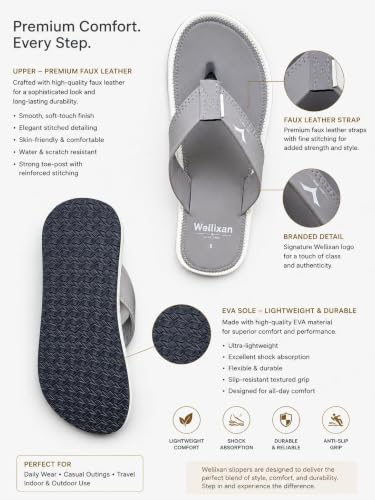 Image of Wellixan's Faux Leather Flip Flops Slipper | Light weight EVA | Anti-Slip Comfortable Thong Slippers | Soft Cushioned Footbed | Durable Casual Daily Wear Slipper | (Size 6-10)