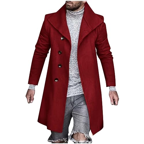 Trench Coat for Men Business Casual Double Breasted Blazer Jackets Dressy Lapel Neck Long Sleeve Overcoat with Pocket