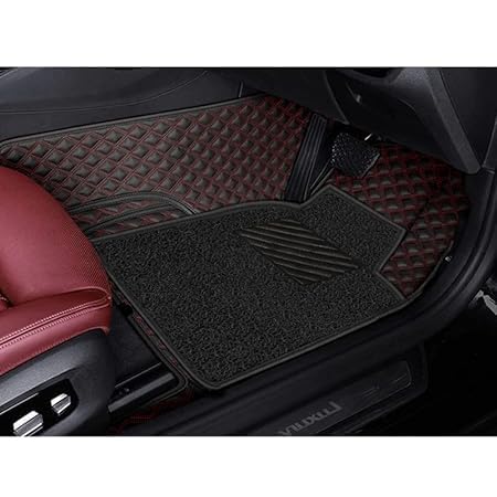 Image of NEXTA 7D Premium Faux Leather Custom Fitted Car Floor Mats for MG Majestor - 7 Seater (All 3 Rows) II Double Stitching II 7 Layer Protection II 100% Waterproof & Washable - (Black with Red)
