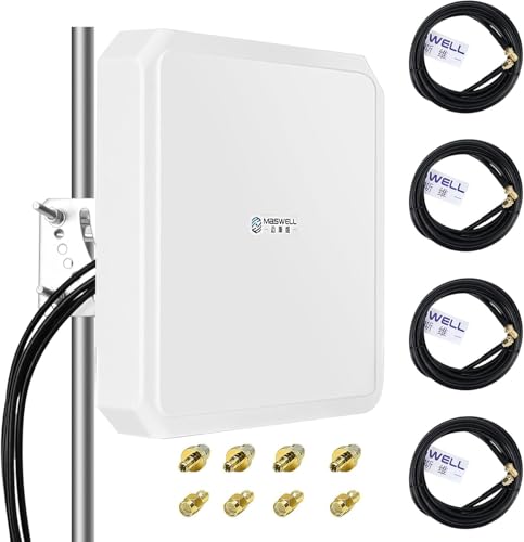 Maswell 4G LTE 5G Antenna, 10dBi High Gain 4X4 MIMO External Antenna, 600-8000MHz for 4G LTE 5G NR UWB Routers & Gateways​​ for Vodafone O2 Three EE, WiFi 7 Ready, SMA-Male/TS9/RP-SMA (Full Kit)