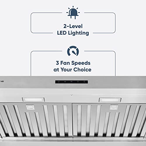 Pacific Economy Pro Under Cabinet Ducted Range Hood 30 Inch - 850 Cfm 3-Speed Powerful Kitchen Vent Hood - Electric Stainless Steel - Ultra Quiet, Glass Touch Control, 6W Led Lights Pr6830As #TOP5