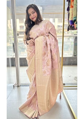 Image of Women's Banarasi Silk Georgette Saree Featuring Silver Sequin And Mirror Work