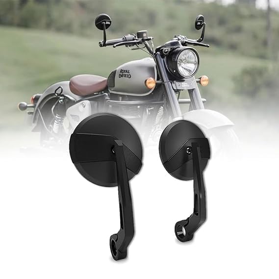 Image of Handle Bar End Mirror Pair Compatible for Royal Enfield Classic Reborn /Bullet /Hunter /Meteor350 /Super Meteor650 /Interceptor /Continental GT /Himalayan Round Convex Rear View Mirrors