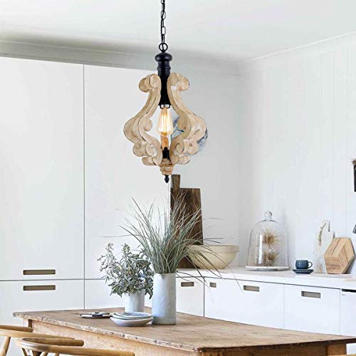 Puupa Kitchen Light Fixtures,Farmhouse Pendant Light Single Adjustable Rustic Wooden Hanging Island Chandelier #TOP6