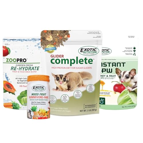 Exotic Nutrition Sugar Glider Superior Food Starter Package - Nutritionally Complete Pellet Diet & High Protein Supplemental Food for Sugar Gliders… (4 Piece Set)
