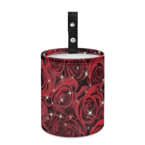 Image of Car Trash Can Collapsible Hanging Portable Dustbin Bin Waste Basket Rose Print Car Accessories Interior for Cars, Family Gatherings, Camping Small Trash Can
