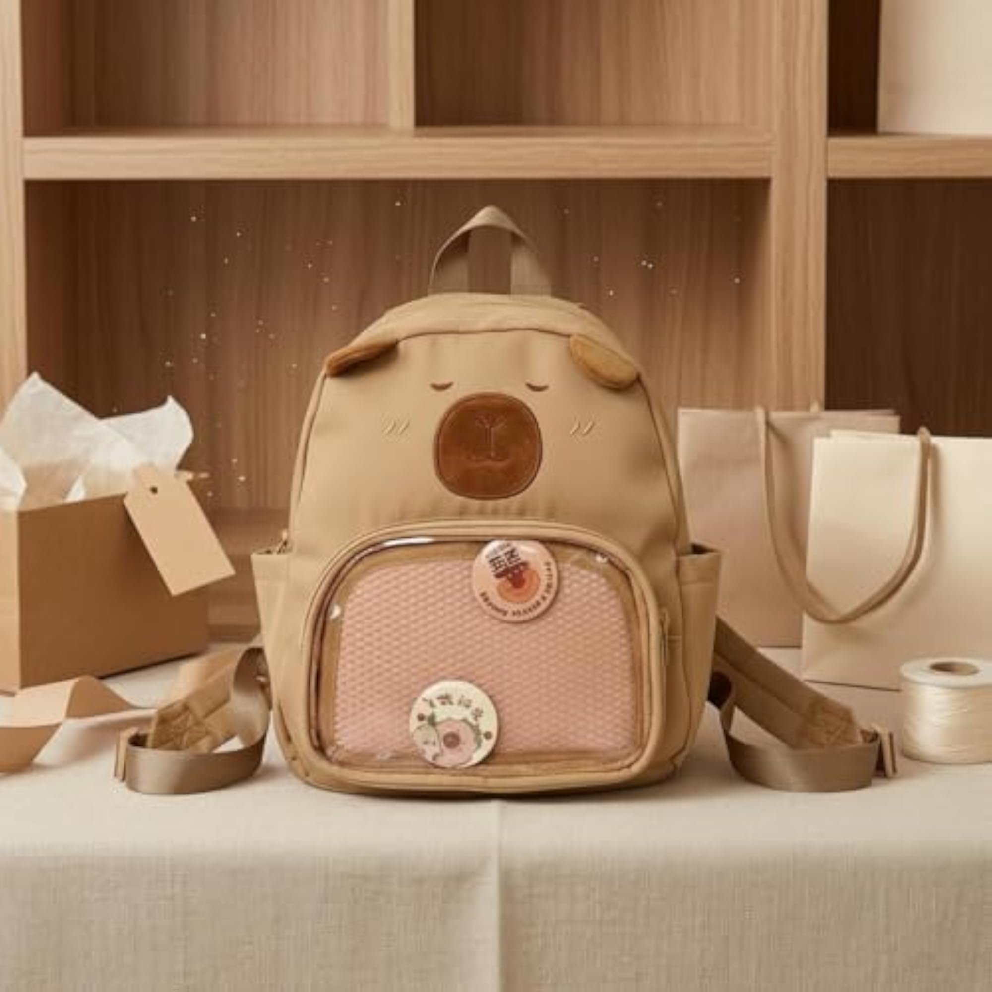 Creature Ear Backpack, Embroidered Face Cartoon