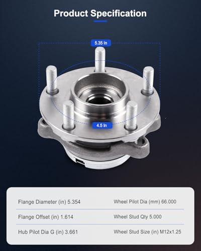 Image of ECCPP 2-Piece 513334 Wheel Hub Bearing for Infiniti G35 2007-2008 | for INFINITI Q50 2014-2020 5 lugs w /ABS Sensor Pre-Greased Sealed