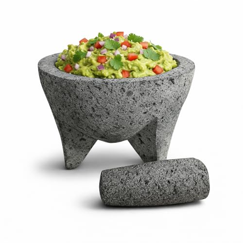 La Mejor Selección de Molcajetes Top 10. 43 Bluelander Molcajete de Piedra Volcánica, Molcajete Tradicional para Cocina Mexicana, Utensilio de Cocina Ideal para Salsas y Guacamole (18 cm (7 pulgadas))