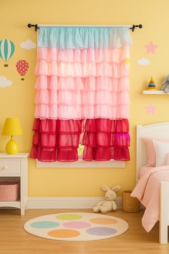 Image of NYSARG Decor Hub Ruffle Cotton Curtain for Window | Boho Style | Light Filtering Single Frill Curtain for Living Room, Bedroom, Kids Room & Kitchen (5 feet, 60 * 42inch) (White)