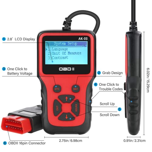 Akface Obd2 Scanner,Obd Ii Car Code Reader Automotive Check Engine Light Error Analyzer Auto Can Vehicle Diagnostic Scan Tool, Red #TOP6