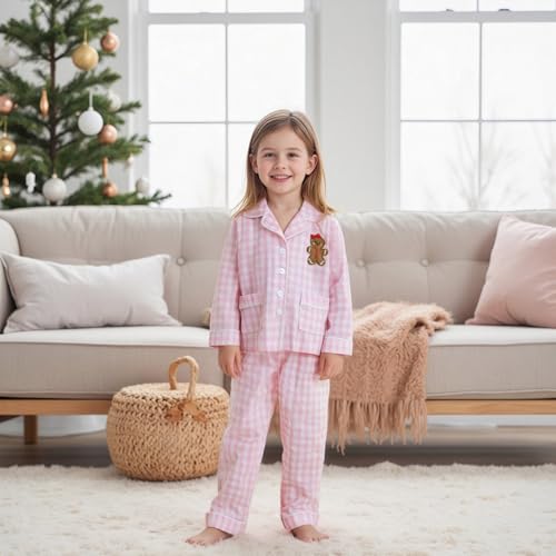 Multitrust Kids Baby Girls Boys Plaid Cotton Pajamas Set Long Sleeve Button Down Shirts Tops and Pants Gingham Pj Lounge Sets2