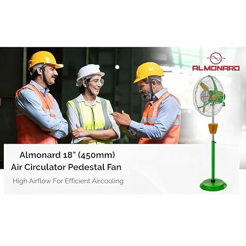 Image of Almonard 450mm Pedestal Air Circulator Fan | Heavy Duty | Industrial | 1440 RPM High Speed | With Full Copper Motor | For Factory & Warehouse | Metal Blades | 1 Year Warranty