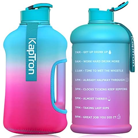 Kaptron Gym Water Bottle with Case - Bodybuilding Water Bottle - Strong Durable 2.2 Litre Water Bottle with Handle - BPA Free Large Half Gallon Sports Water Bottles (Blue Pink, Medium) Cover
