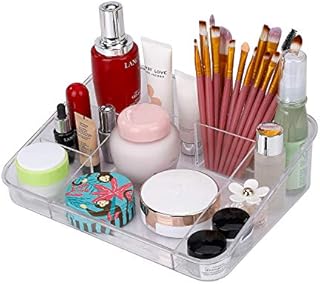 MaoXinTek Makeup Organizer Tray, Cosmetic Desktop Display Case, Clear Brush Holder with 8 Compartments for Vanity Countertop Bathroom Drawers Acrylic Storage Box, Crystal Transparent Bins for Jewelry