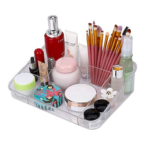 Kosmetik Aufbewahrung Make-up Organiser aus Acryl für Schubladen Bad mit 8 Fächern, Kosmetikpinsel Behälter Durchsichtig Kunststoff Cover