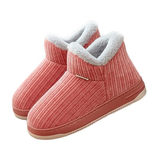 AUXDIQ Women Men Winter Boots Slippers Home Warm Fleece Booties Slipper Anti Slip House Shoes Indoor Outdoor, Pink, 7/8 US