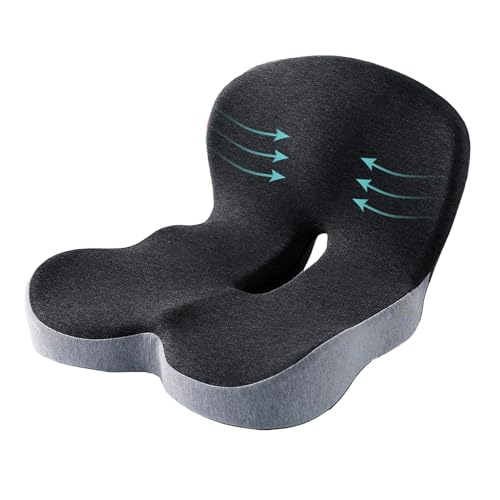 Casimer Ergonomic Seat Cushion for Truck Drivers, Office Chairs, Car Seats Memory Foam Chair Pad for Back Pain, Non-Slip, Long Sitting Support, Car Seat, Desk Chair Use (Gray)