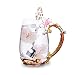Tea Cup Coffee Mug Cups, Handmade Lily Flower Glass Coffee Cup 13 oz Ideal for Friend Wedding Anniversary Christmas Birthday Presents(Pink)