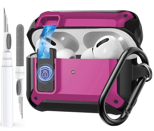 Image of Olytop for Airpods Pro 3 Case with Magnetic Automatic Lock, Rugged Apple Airpod Pro 3rd Generation Cover 2025, Armor Shockproof iPod Pro3 Gen Protective Shell with Carabiner&Cleaner kit, Black /Magenta