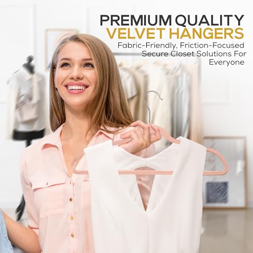 Image of Techzoo 50 Pack New Premium Quality Velvet Hangers Ultra Thin Non Slip Adult Felt Space Saving Hangers for Closet Heavy Duty Coat Pants Jackets Dress Hangers 360 Swivel Hook Hold Upto 10lbs Rose Gold