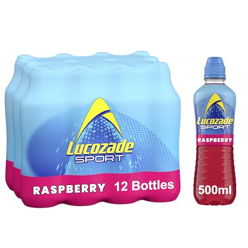 Lucozade Sport Raspberry - 12 Bottles x 500ml - Raspberry Flavour Isotonic Sports Drink - Made with Sugars & Sweeteners - Provides Electrolytes & Carbohydrates - Enhances Hydration & Fuels Performance