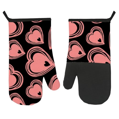 Guantes de horno resistentes al calor, guantes románticos de San Valentín, guantes de corazones para freidora de aire, guantes para cocina, hornear, cocinar microondas, regalo para mamá y abuelo
