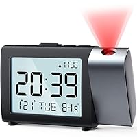 MeesMeek Projektion Digitaler Wecker: Digital Alarm Clock mit Temperatur Datum 12/24H einstellbare Helligkeit Lautstärke, Batteriebetriebene Uhr für Kinder Senioren Schlafzimmer Nachttisch Büro (Rot)