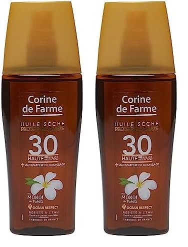 Corine de Farme - Aceite Seco Protector SPF30 - Protección Solar UVA UVB - Bronceado Radiante - Monoi de Tahití - Clean Beauty - Fabricación Francesa - 150 ml (Paquete de 2)