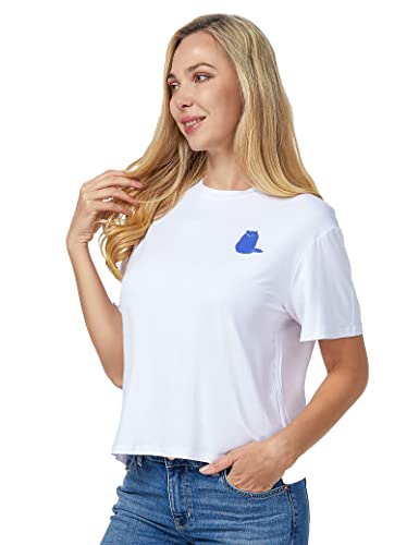 Cat Print T Shirts For Girls Casual Loose Fit Tees Shirt Short Sleeve Crew Neck Blouse Classic Easy Elevated Tops(White,M) #TOP1