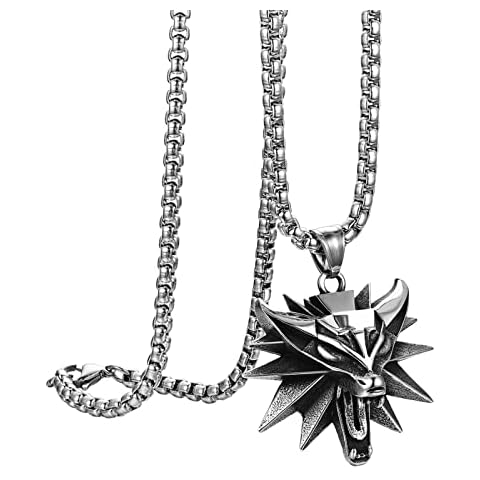Flongo Men's Vintage Wolf Head Pendant Necklace Cover