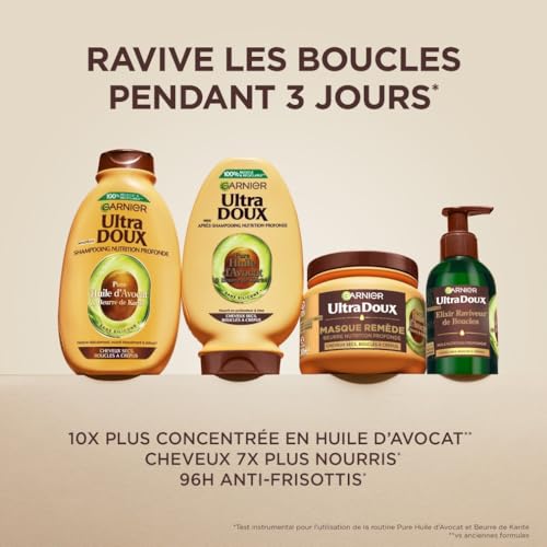Garnier Ultra Doux - Elixir Raviveur de Boucles - À l'Huile d'Avocat et Beurre de Karité - Huile Multi-Usages pour Raviver les Boucles des Cheveux Secs, Bouclés à Crépus - 120 ml - Homme & Femme"