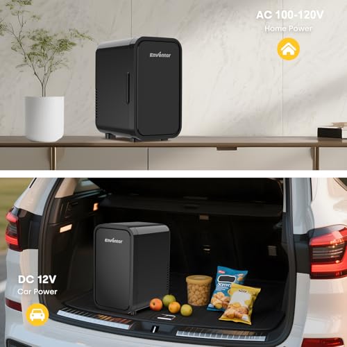 Enventor Mini Refrigerator, 6L/ 8 Can Compact Skincare Fridge AC+DC Power Cooler & Warmer Small Refrigerator for Bedroom, Skincare, Makeup, Cosmetics, Car, Office (Black) by Enventor - Image 6