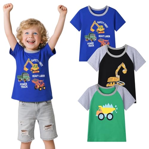 Image of HILEELANG Toddler Boy Short Sleeve Tee Shirts Summer Cotton Casual Graphic Crewneck Tshirt Packs