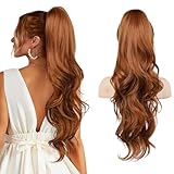 FLUFYMOOZ Ponytail Extension, 66cm Pferdeschwanzverlängerung lange, gewellte, lockige Klauen Clip in Pferdeschwanz Haarverlängerung, synthetisches Haarteil für Frauen-Kupferrot