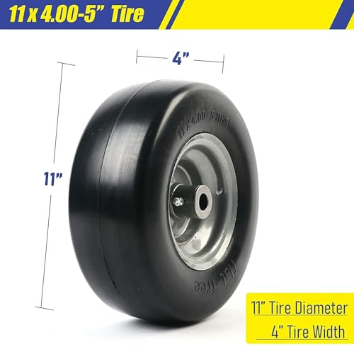 ikaufen (2 Pack) 11x4.00-5 lawn mower tires flat free,front tires for zero turn mowers,with 3/4\" or 5/8\" Bushings, 3.4\"-4\"-4.5\"-5\" Centered Hub