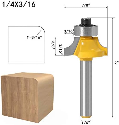 Baorder 1/4-Inch Shank Round Over Edge Forming Router Bit, 4PCS Corner Rounding Edge-Forming Bit Set with Bearing for Wood Chamfering,Fillet Forming