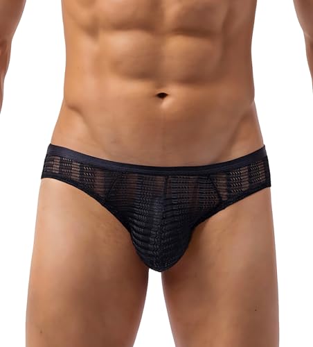 Men's Black Lace Underwear – Sexy, Breathable & Sheer Low Rise Briefs, Lightweight See-Through Lingerie for Men