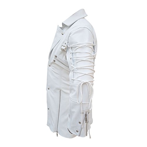 Black Korel Mens White Leather Trench Coat - Premium Cowhide Matrix Style Jacket, Slim Fit Long Coat, Classic Bold Design3