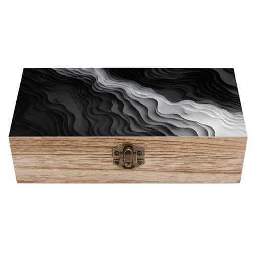 SNRLZUY Monochrome Layered Paper Landscape Vintage Wooden Keepsake Box with Hinged Lid, Small Jewelry Chest & Memory Storage Organizer for Women Home Decor