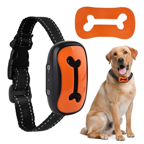 Anti Bark Collars for Dogs, Rechargeable Bark Collar with 7 Adjustable Sensitivity Levels, Smart Dog Barking Collar Humane Vibration Beep Anti Barking Device for Small Medium Large Dogs (Orange-Bone)